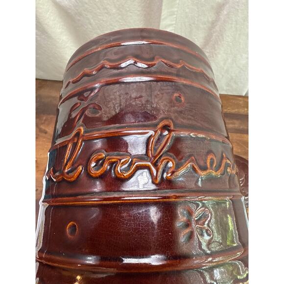 Vintage Marcrest Stoneware Cookie Jar Brown Glazed Daisy Dot Pattern Made in USA - Picture 10 of 14